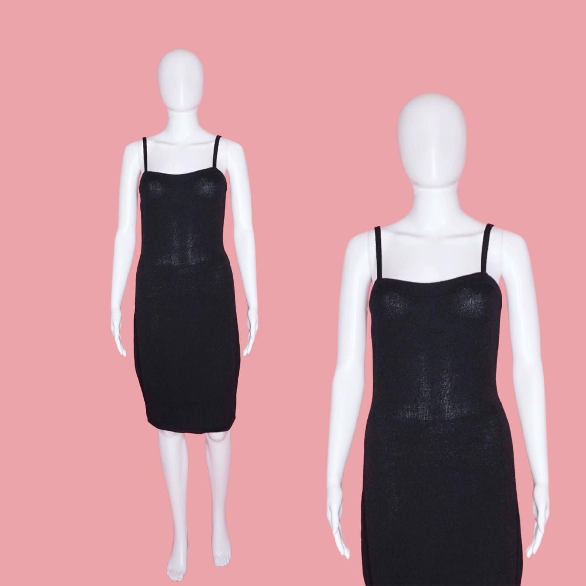 1970s-1980s St. John By Marie Gray Knit Black Sleeveless Tube Dress. Xs-S